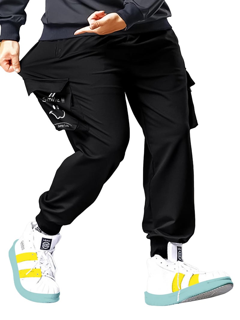 Jump Cuts Boys Cargo || Printed Casuals Cargo Pant || Black and White Slim Fit Pant || Cotton Blend Cargo Pant - Image 2