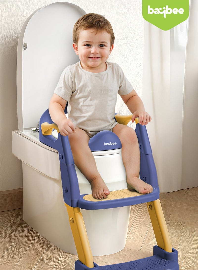BAYBEE 3 in 1 Wobble Western Toilet Kids Potty Training Seat for Baby with Ladder & 6-Level Height Adjustable | Foldable Baby Potty Seat with Removable Bowl | Kids Toilet Seat | Potty Seat for Kids 1 to 8 years Blue Yellow - Image 2