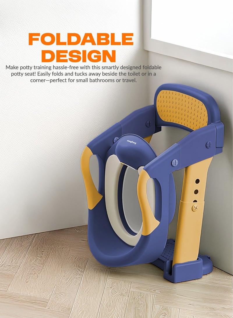 BAYBEE 3 in 1 Wobble Western Toilet Kids Potty Training Seat for Baby with Ladder & 6-Level Height Adjustable | Foldable Baby Potty Seat with Removable Bowl | Kids Toilet Seat | Potty Seat for Kids 1 to 8 years Blue Yellow - Image 4