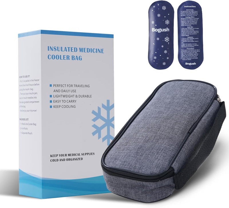 Bogush Insulin Cooler Travel Case with 2 Ice Packs for Insulin Pen Diabetic Medical Cooler Bag Portable Medication Cooler Bag for Insulin Pens and Blood Glucose Monitor Supplie Gray - Image 1