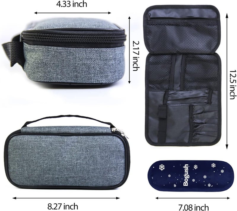 Bogush Insulin Cooler Travel Case with 2 Ice Packs for Insulin Pen Diabetic Medical Cooler Bag Portable Medication Cooler Bag for Insulin Pens and Blood Glucose Monitor Supplie Gray - Image 2