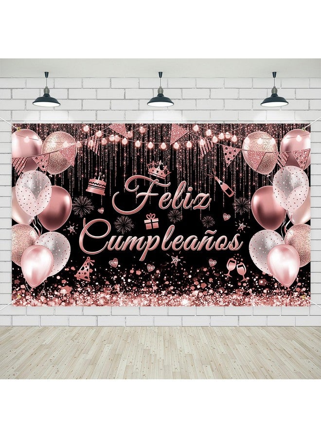 Avezano Feliz Cumpleaños Banner Mexican Happy Birthday Party Decorations Backdrop Spanish Fiesta Birthday Party Background (Rose Gold, 70.8 X 43.3 Inch) - Image 1