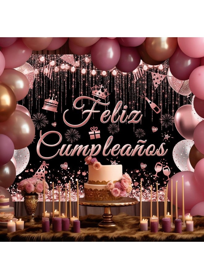 Avezano Feliz Cumpleaños Banner Mexican Happy Birthday Party Decorations Backdrop Spanish Fiesta Birthday Party Background (Rose Gold, 70.8 X 43.3 Inch) - Image 2