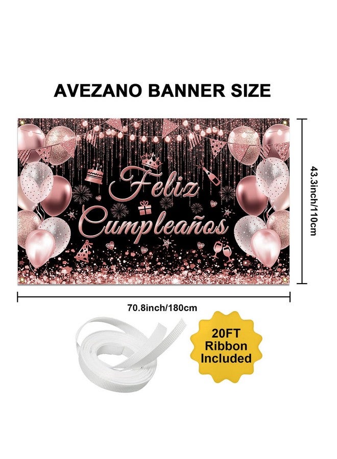 Avezano Feliz Cumpleaños Banner Mexican Happy Birthday Party Decorations Backdrop Spanish Fiesta Birthday Party Background (Rose Gold, 70.8 X 43.3 Inch) - Image 3