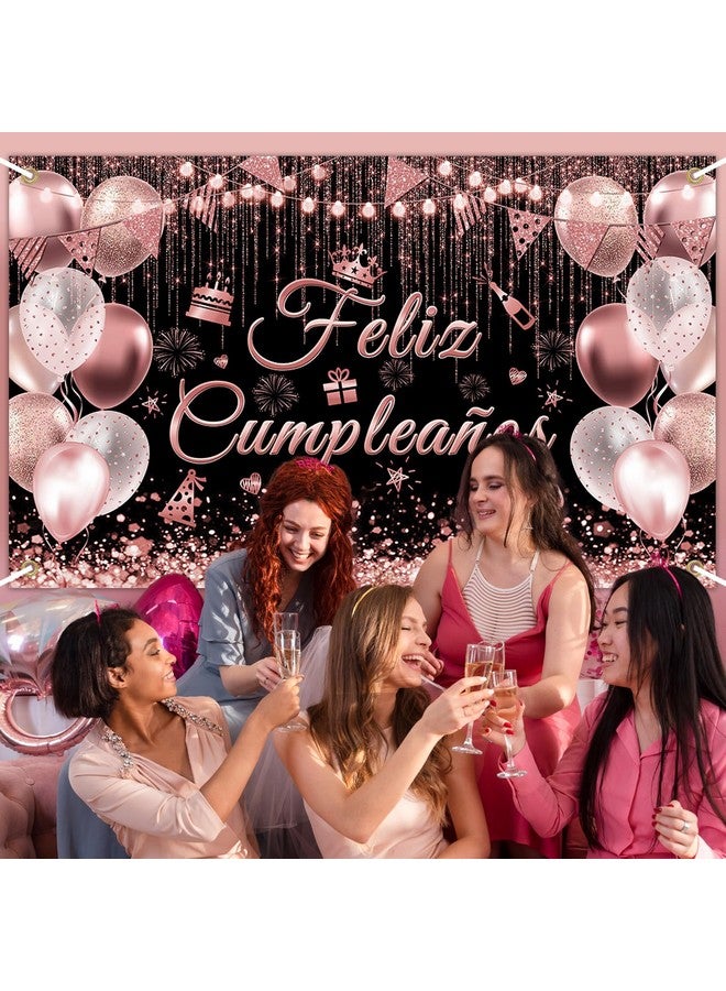 Avezano Feliz Cumpleaños Banner Mexican Happy Birthday Party Decorations Backdrop Spanish Fiesta Birthday Party Background (Rose Gold, 70.8 X 43.3 Inch) - Image 4