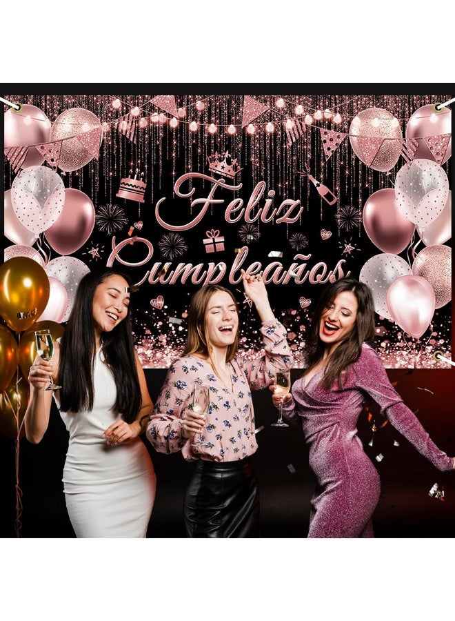 Avezano Feliz Cumpleaños Banner Mexican Happy Birthday Party Decorations Backdrop Spanish Fiesta Birthday Party Background (Rose Gold, 70.8 X 43.3 Inch) - Image 5
