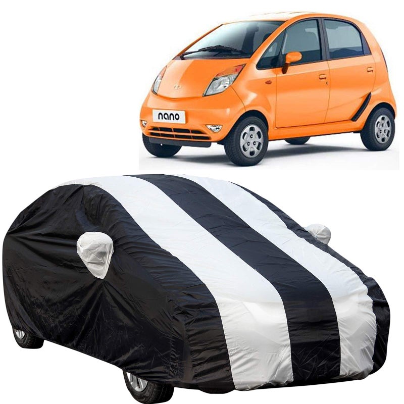 The Autostory 190 Taffeta Water Resistant Car Body Cover Compatible with Tata Nano with Mirror Pockets (White/Navy Blue) - Image 5