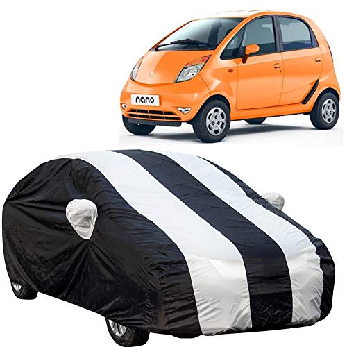 The Autostory 190 Taffeta Water Resistant Car Body Cover Compatible with Tata Nano with Mirror Pockets (White/Navy Blue) - Image 1
