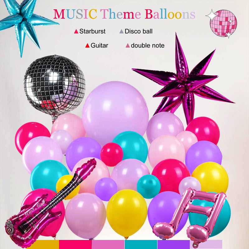 froufing K-Pop Music themed Birthday Decorations & with Pink Purple Teal Yellow Balloon Garland Arch & Guitar Notes Star Disco foil Balloons & Backdrop for Girls fans Birthday Grad Prom Party Decorations - Image 4