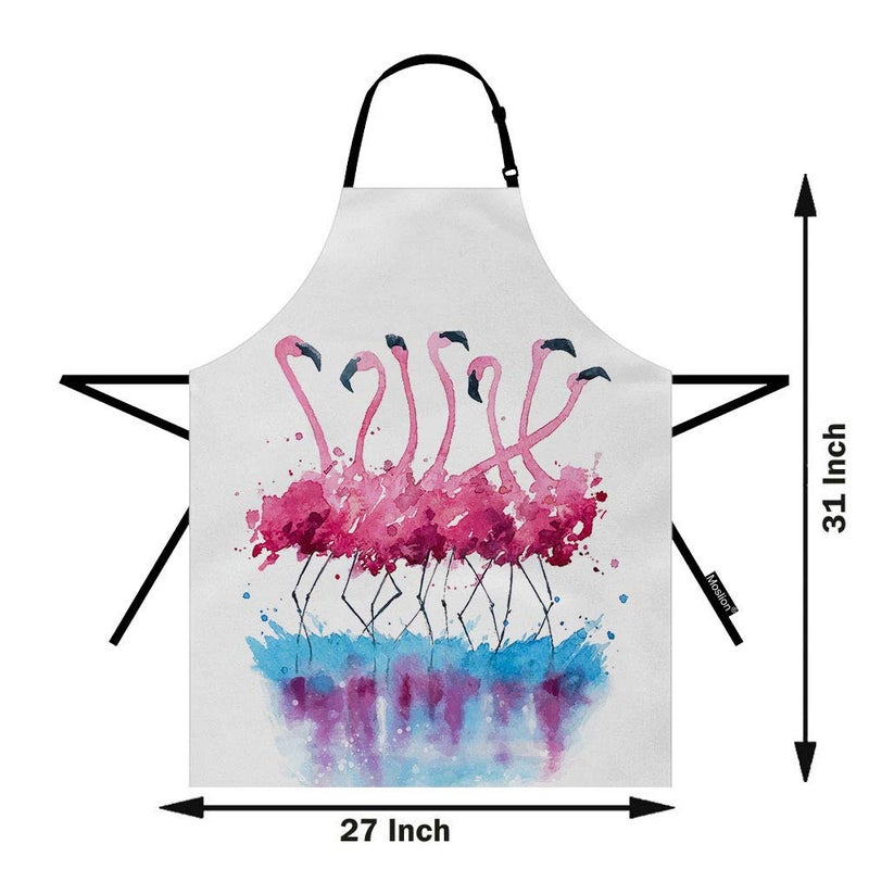 Moslion Flamingo Apron 31x27 Inch Tropical Love Birds Feather Romance Brushstroke Splash Watercolor Kitchen Chef Waitress Cook Aprons Bib with Adjustable Neck for Women Men Girls - Image 1