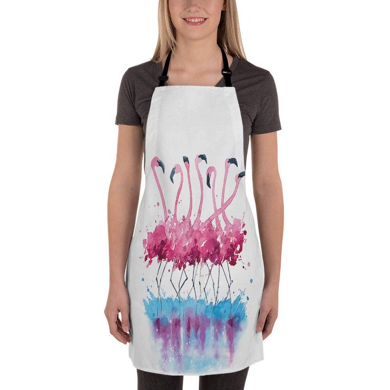 Moslion Flamingo Apron 31x27 Inch Tropical Love Birds Feather Romance Brushstroke Splash Watercolor Kitchen Chef Waitress Cook Aprons Bib with Adjustable Neck for Women Men Girls - Image 2