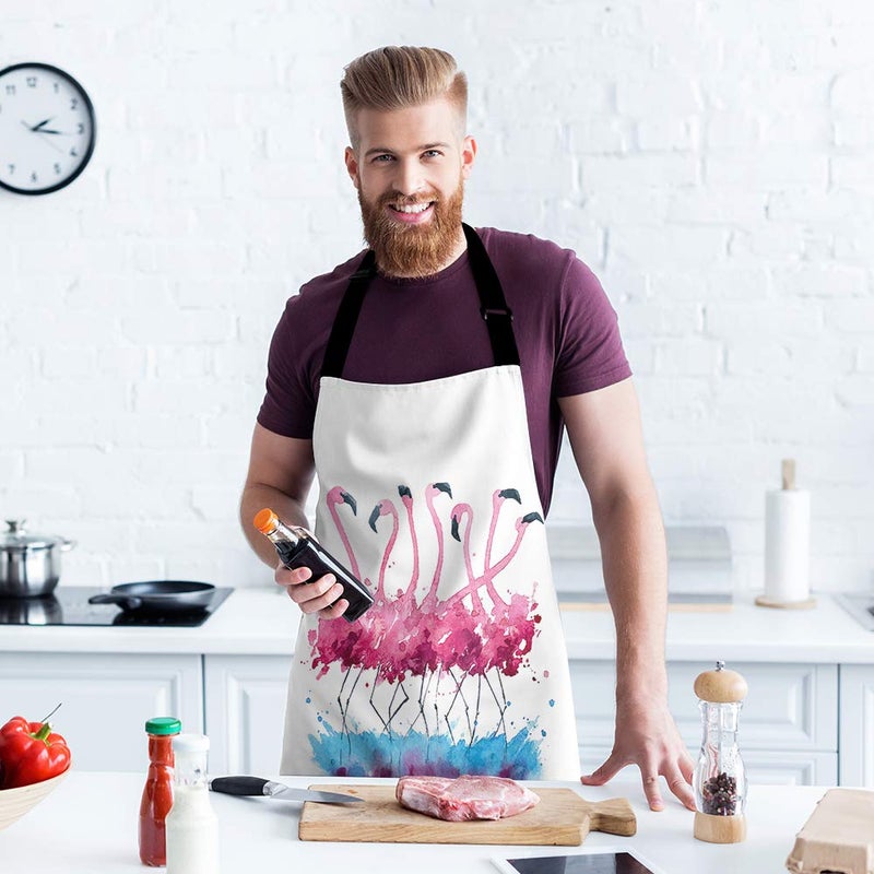 Moslion Flamingo Apron 31x27 Inch Tropical Love Birds Feather Romance Brushstroke Splash Watercolor Kitchen Chef Waitress Cook Aprons Bib with Adjustable Neck for Women Men Girls - Image 3