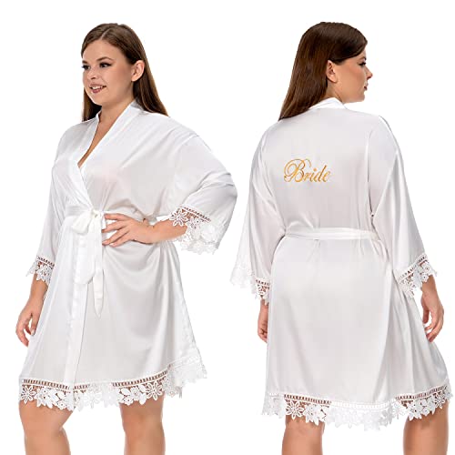 Kihnop Women's Lace Trim Bride Robes for Wedding Robes for Brides Robes White Bride to Be Robes Getting Ready, White - Image 5