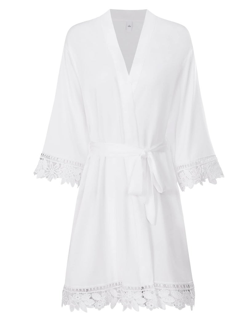 Kihnop Women's Lace Trim Bride Robes for Wedding Robes for Brides Robes White Bride to Be Robes Getting Ready, White - Image 2