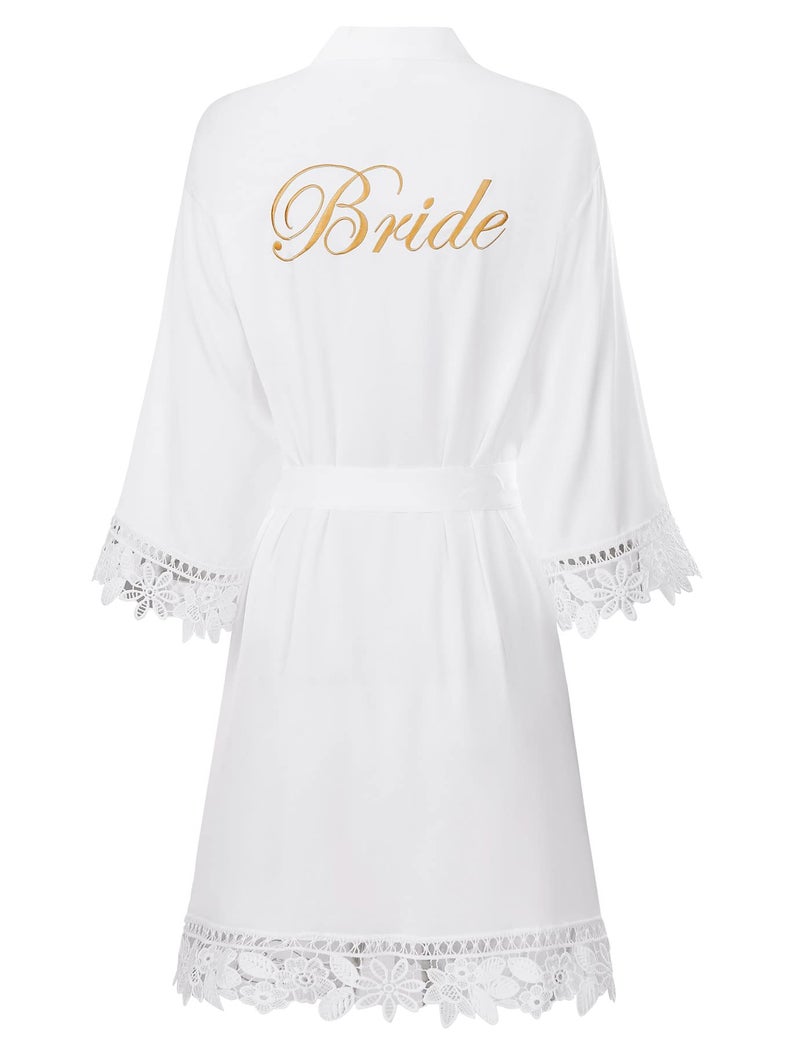 Kihnop Women's Lace Trim Bride Robes for Wedding Robes for Brides Robes White Bride to Be Robes Getting Ready, White - Image 1