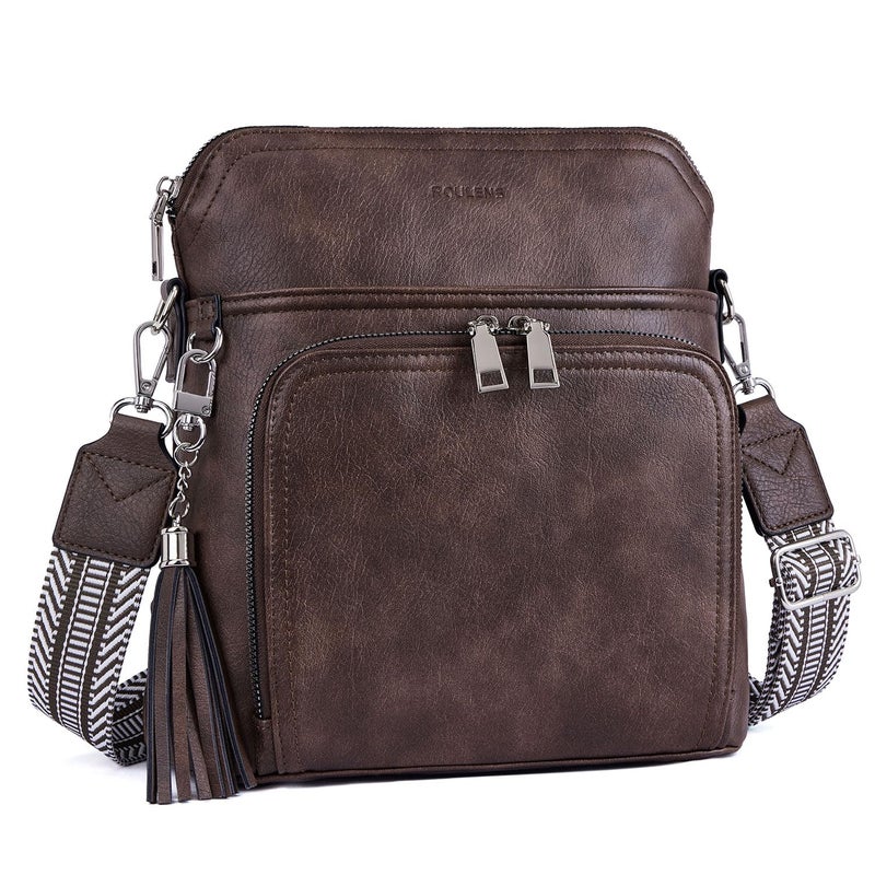 Roulens Crossbody Purse for Women Vegan Leather Medium Crossbody Wallet Bag for Travel Women Shoulder Handbags with Tassel - Image 1