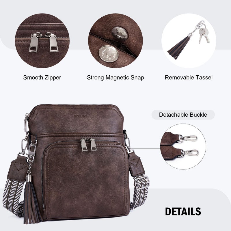 Roulens Crossbody Purse for Women Vegan Leather Medium Crossbody Wallet Bag for Travel Women Shoulder Handbags with Tassel - Image 5