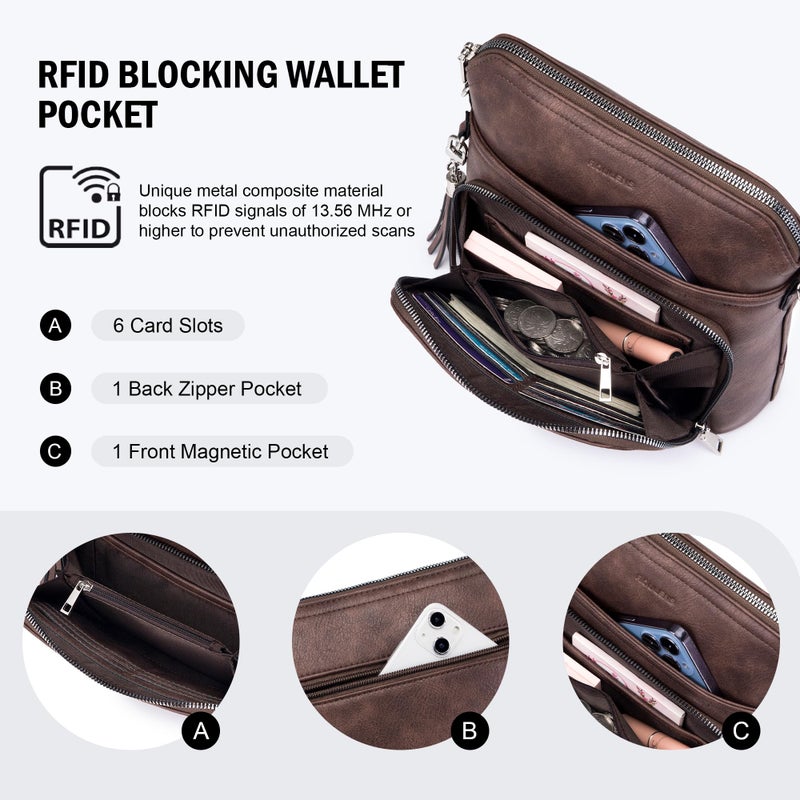 Roulens Crossbody Purse for Women Vegan Leather Medium Crossbody Wallet Bag for Travel Women Shoulder Handbags with Tassel - Image 2