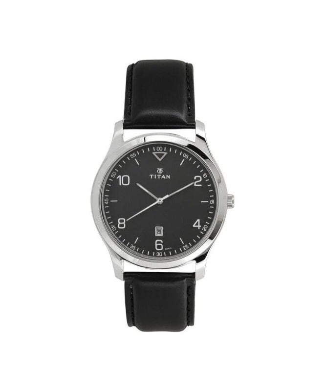 Titan Workwear Black Dial Analog with Date Leather Strap Watch for Men 1770sl02 - Image 1