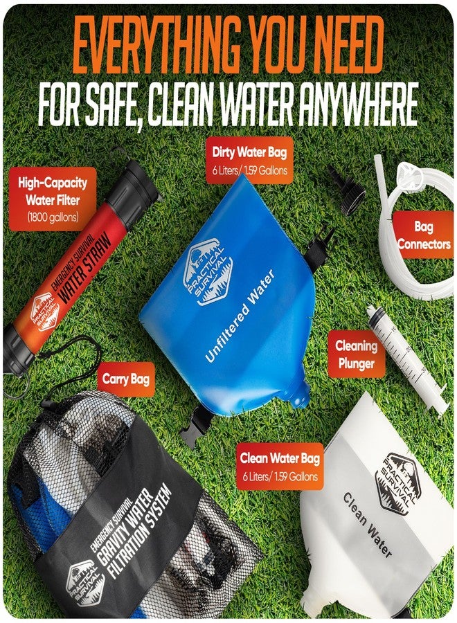Practical Survival Gravity Water Filtration System - 2 High Capacity Lightweight Hanging Bags for Backpacking, Camping, Survival, Hiking, Hunting - Dirty, Clean Water Bags and Water Filter Included - Image 5
