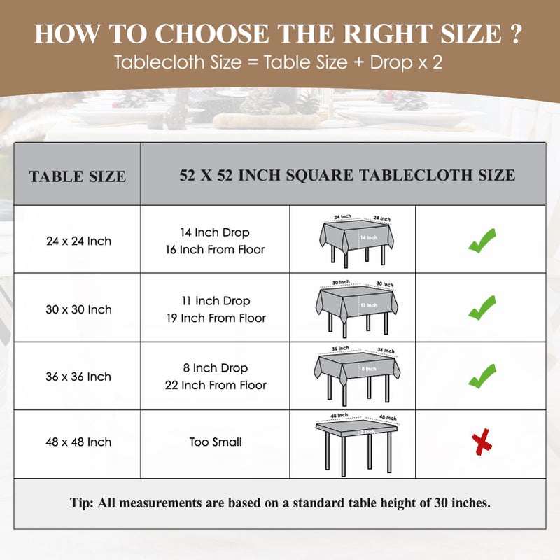 Aocoz Square Tablecloth 52 x 52 Inch Black Tablecloths Stain-Wrinkle Resistant Washable Polyester Table Cloths for Holiday, Buffet Parties,and Wedding - Image 3