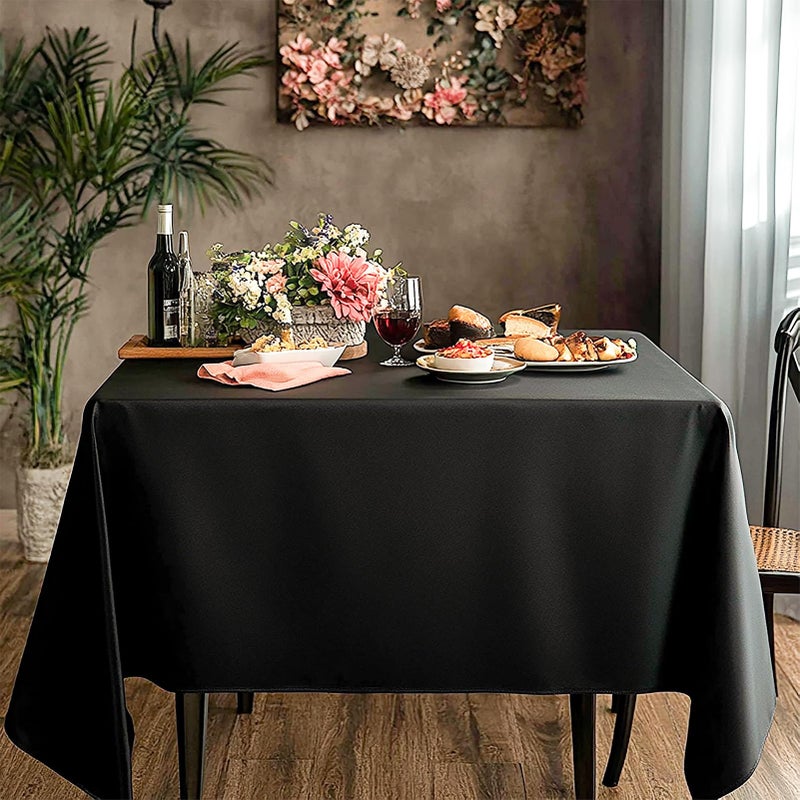 Aocoz Square Tablecloth 52 x 52 Inch Black Tablecloths Stain-Wrinkle Resistant Washable Polyester Table Cloths for Holiday, Buffet Parties,and Wedding - Image 2