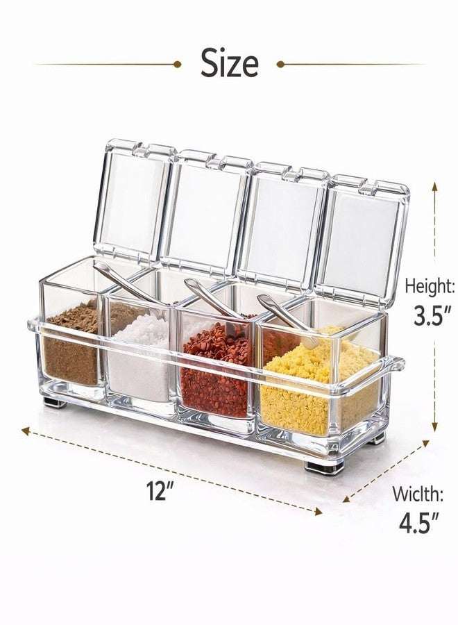 Dimitra Acrylic Home Kitchen 4 Grid Acrylic Seasoning Mukhwas Rasoi Dry Fruit Easy Flow Spice Box Kit With Spoon-Kitchen Masala Storage Box Container Seasoning Organizers Jars (Transparent) - Image 4