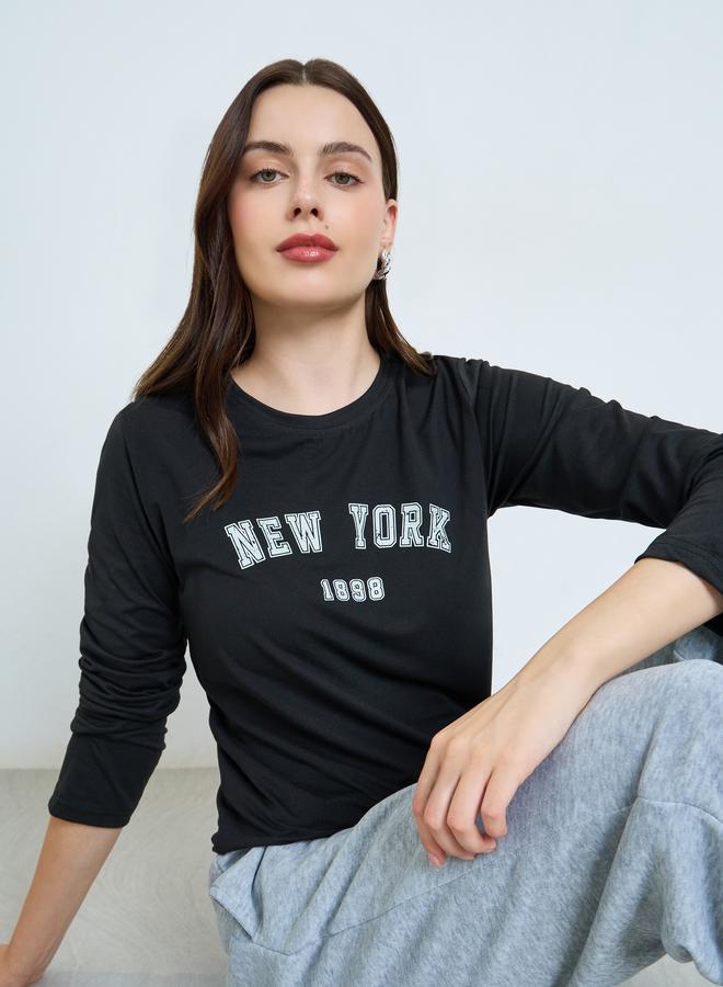 Styli Black Long Sleeve Graphic T-Shirt - Image 1