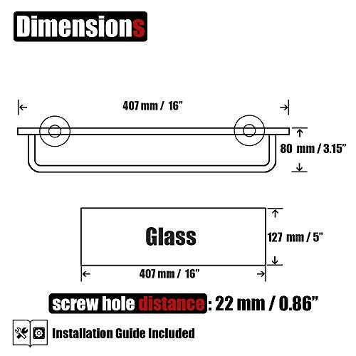 JQK Bathroom Glass Shelf, Shelf with 15 Inch Towel Bar Tempered Glass Shower Storage 16 by 5 inches, 304 Stainless Steel Brushed Finish Wall Mount, TGS100-BN - Image 2