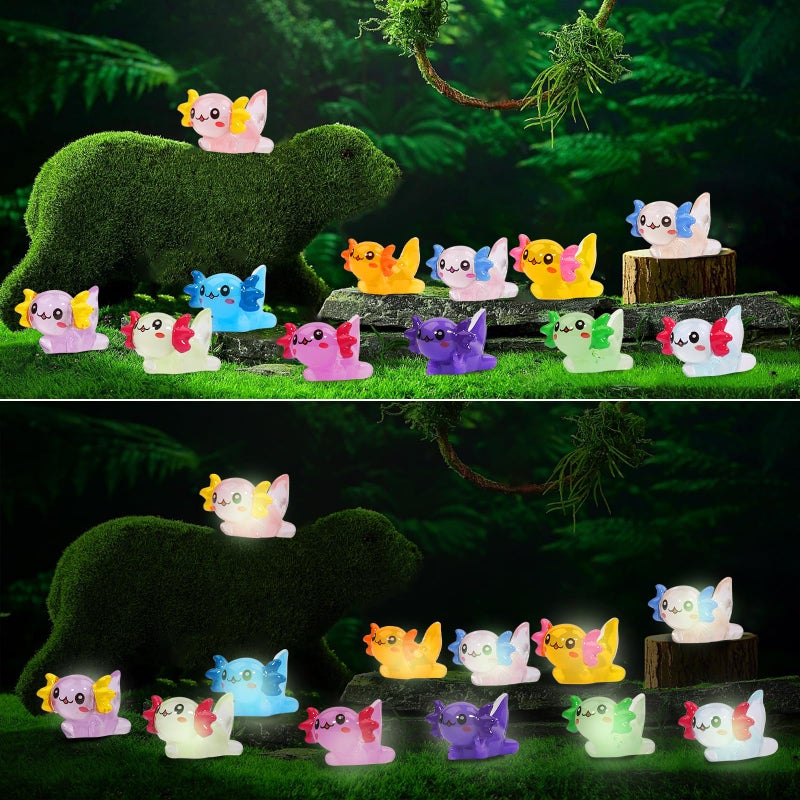 Lugailly Mini Resin Axolotl to Hide 36 PCS Tiny Miniature Animal Figurines in Bulk Luminous Small Charm Ornament Glow in The Dark for Aquarium Garden Micro Landscape Potted - Image 4