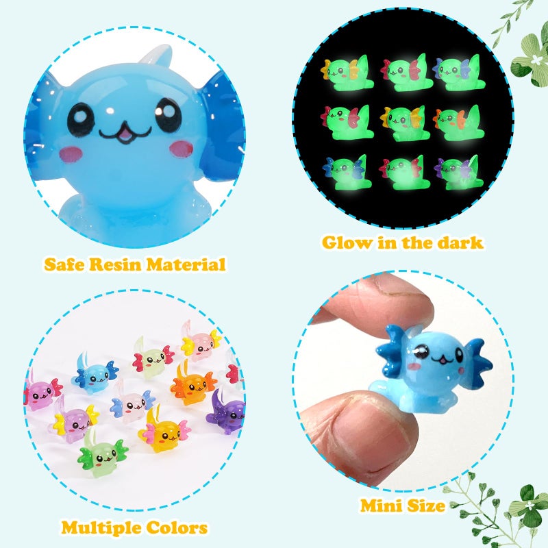 Lugailly Mini Resin Axolotl to Hide 36 PCS Tiny Miniature Animal Figurines in Bulk Luminous Small Charm Ornament Glow in The Dark for Aquarium Garden Micro Landscape Potted - Image 3