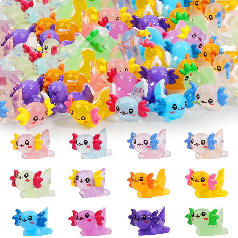 Lugailly Mini Resin Axolotl to Hide 36 PCS Tiny Miniature Animal Figurines in Bulk Luminous Small Charm Ornament Glow in The Dark for Aquarium Garden Micro Landscape Potted - Image 1