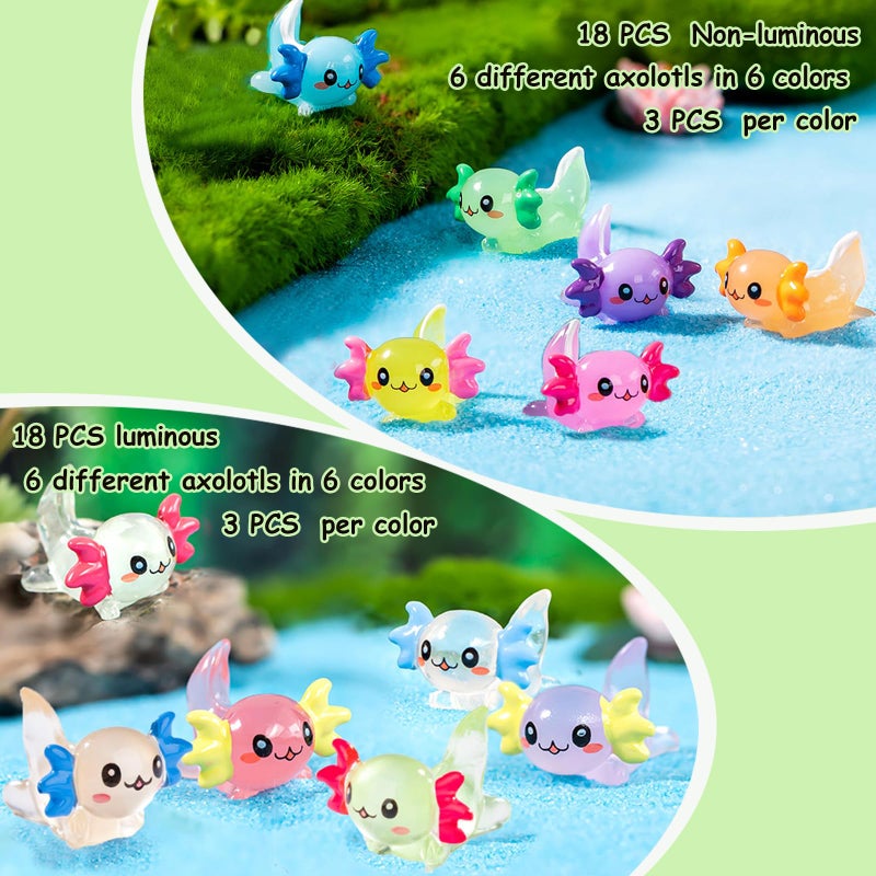 Lugailly Mini Resin Axolotl to Hide 36 PCS Tiny Miniature Animal Figurines in Bulk Luminous Small Charm Ornament Glow in The Dark for Aquarium Garden Micro Landscape Potted - Image 5