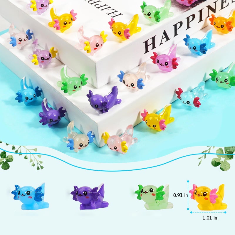 Lugailly Mini Resin Axolotl to Hide 36 PCS Tiny Miniature Animal Figurines in Bulk Luminous Small Charm Ornament Glow in The Dark for Aquarium Garden Micro Landscape Potted - Image 2