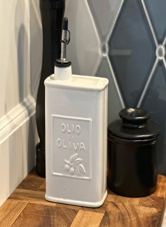 Fox Run White Ceramic Oil Can, 17 oz/500 ML Olive Oil Dispenser With Pouring Spout and Cap - Image 3