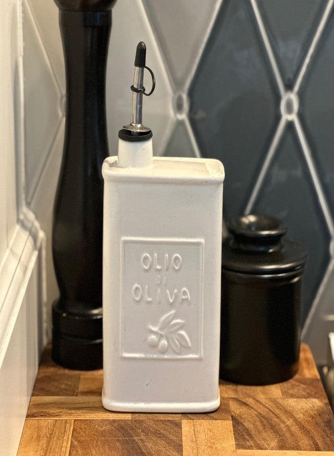 Fox Run White Ceramic Oil Can, 17 oz/500 ML Olive Oil Dispenser With Pouring Spout and Cap - Image 2