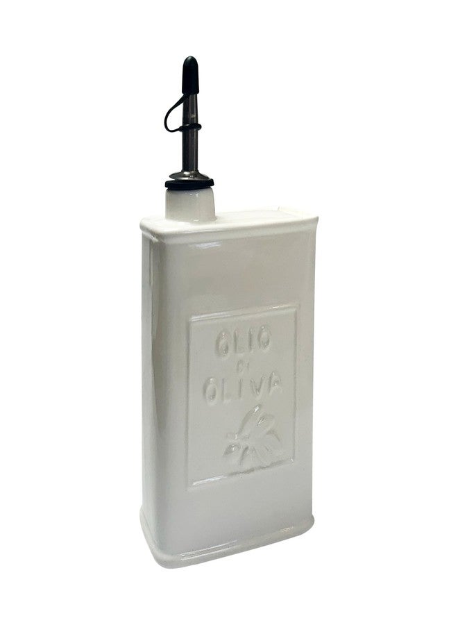 Fox Run White Ceramic Oil Can, 17 oz/500 ML Olive Oil Dispenser With Pouring Spout and Cap - Image 1