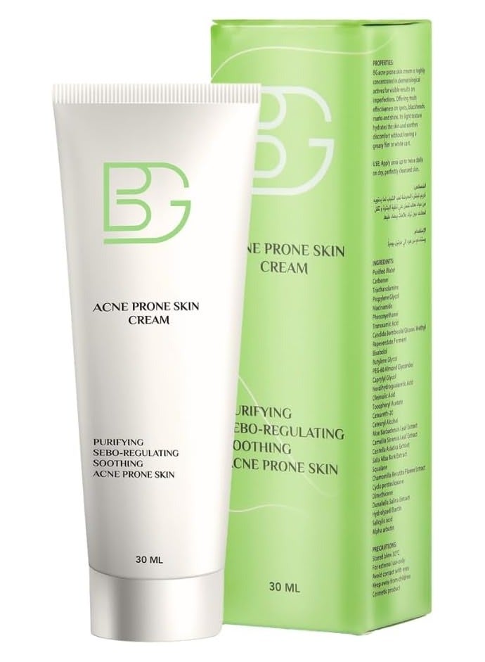 BG Acne Prone Skin Cream – Targeted Formula for Blemishes & Breakouts – Lightweight Soothing Cream – Helps Reduce Excess Oil & Redness – Daily Skincare – 30ml - Image 1
