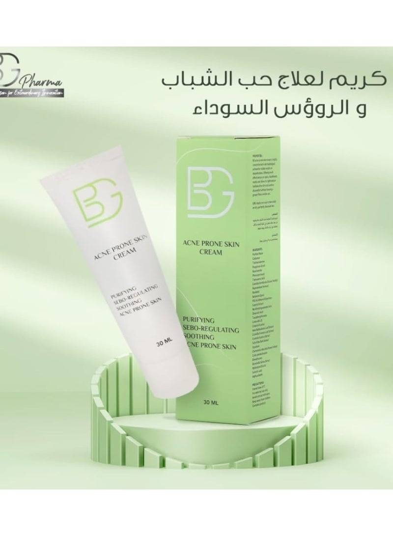 BG Acne Prone Skin Cream – Targeted Formula for Blemishes & Breakouts – Lightweight Soothing Cream – Helps Reduce Excess Oil & Redness – Daily Skincare – 30ml - Image 2