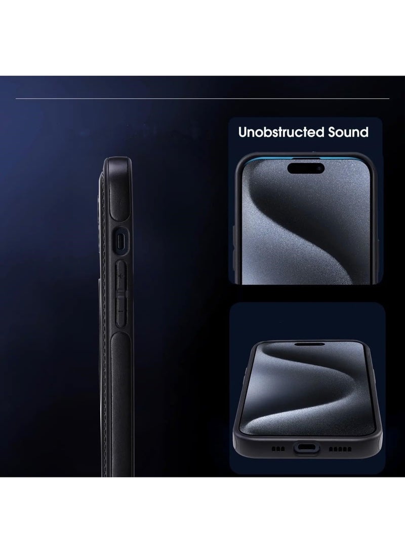 Aookay For iPhone 16 Pro Max Standing Magsafe Case ,Premium Real Leather, Luxury, Elegant, Design Case Protective Shield Non-Slip Grip Vintage, Stitching Leather for Men & Women (Black) - Image 4