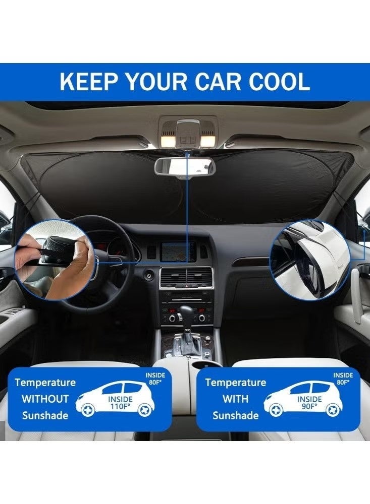 MEIKENA Car Windshield Sun Shade, Car Sun Shade Funny Car Eyes Sun Visor for Car Front Windshield, Foldable with Storage Pouch,UV Protection Keep Vehicle Cooler 150cm*70cm -Blue - Image 2