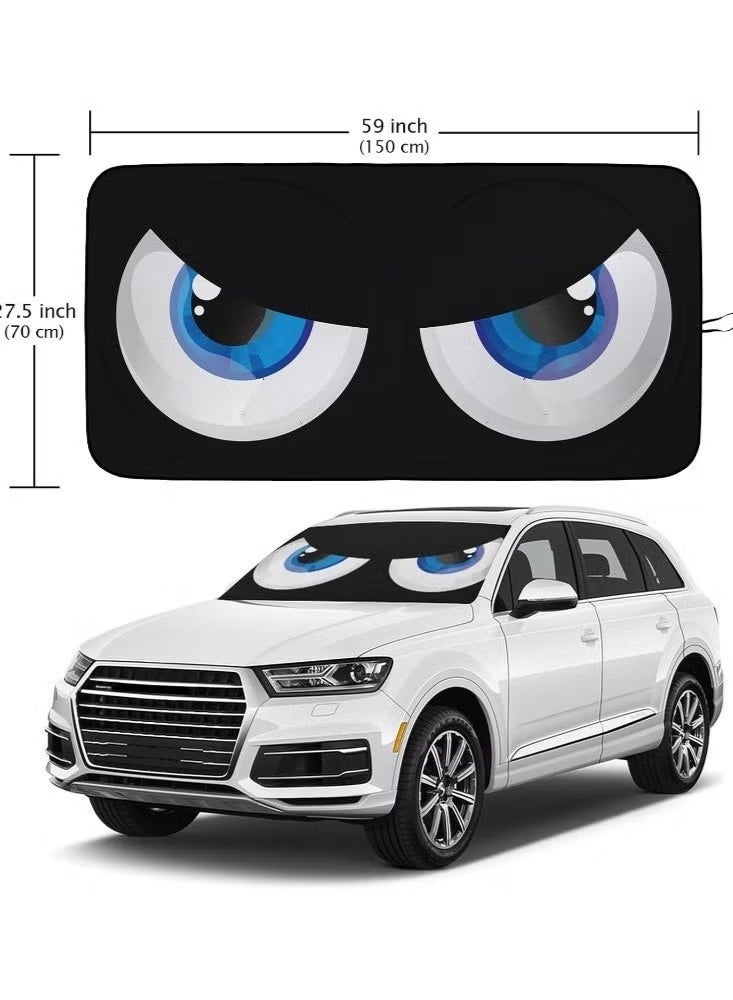 MEIKENA Car Windshield Sun Shade, Car Sun Shade Funny Car Eyes Sun Visor for Car Front Windshield, Foldable with Storage Pouch,UV Protection Keep Vehicle Cooler 150cm*70cm -Blue - Image 3