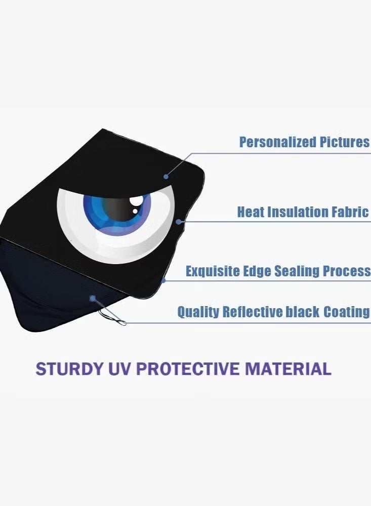 MEIKENA Car Windshield Sun Shade, Car Sun Shade Funny Car Eyes Sun Visor for Car Front Windshield, Foldable with Storage Pouch,UV Protection Keep Vehicle Cooler 150cm*70cm -Blue - Image 4