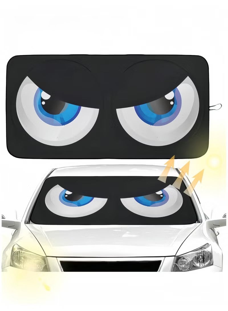 MEIKENA Car Windshield Sun Shade, Car Sun Shade Funny Car Eyes Sun Visor for Car Front Windshield, Foldable with Storage Pouch,UV Protection Keep Vehicle Cooler 150cm*70cm -Blue - Image 1