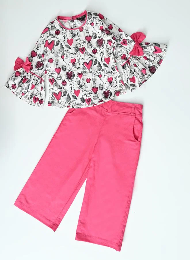 BELLA MODA All-Over Print Round Neck Top & Trousers Co-Ord Sets by Styli
