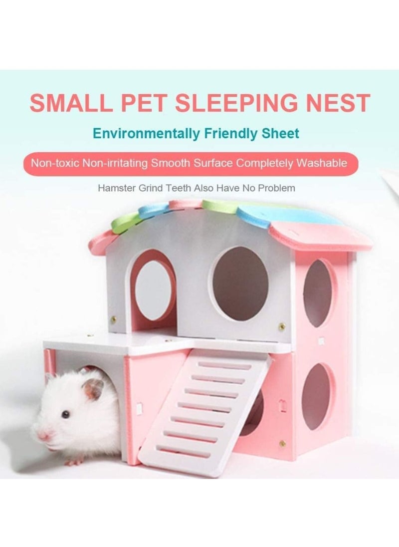 SYOSI SYOSI Wooden Hamster House, Hamster Hideout House with Stair Exercise Toys, Small Animal Pet Play House, Dual-layer Hamster Villa with Hamster Ladder (Pink)  - Image 4