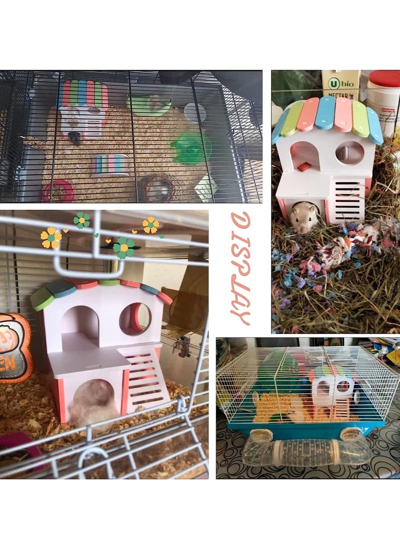 SYOSI SYOSI Wooden Hamster House, Hamster Hideout House with Stair Exercise Toys, Small Animal Pet Play House, Dual-layer Hamster Villa with Hamster Ladder (Pink)  - Image 2