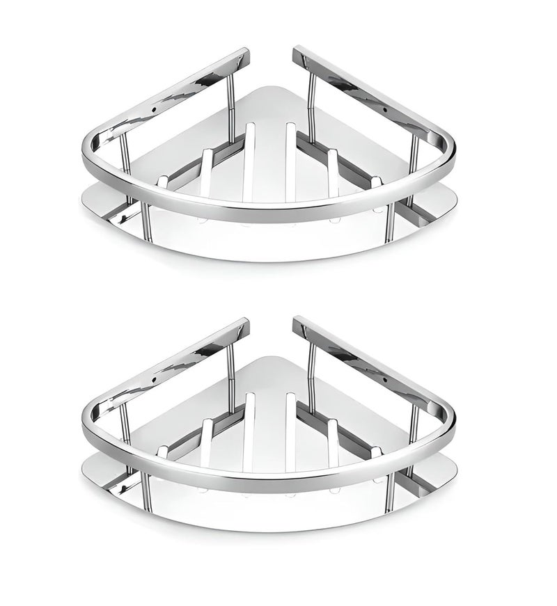 FOLX FBA71 304 Stainless Steel Wall Monted Bathroom Shelf Organizer/Shelf for Bathroom/Kitchen Shelves/Wall - Chrome (2, Corner Shelf) - Image 1