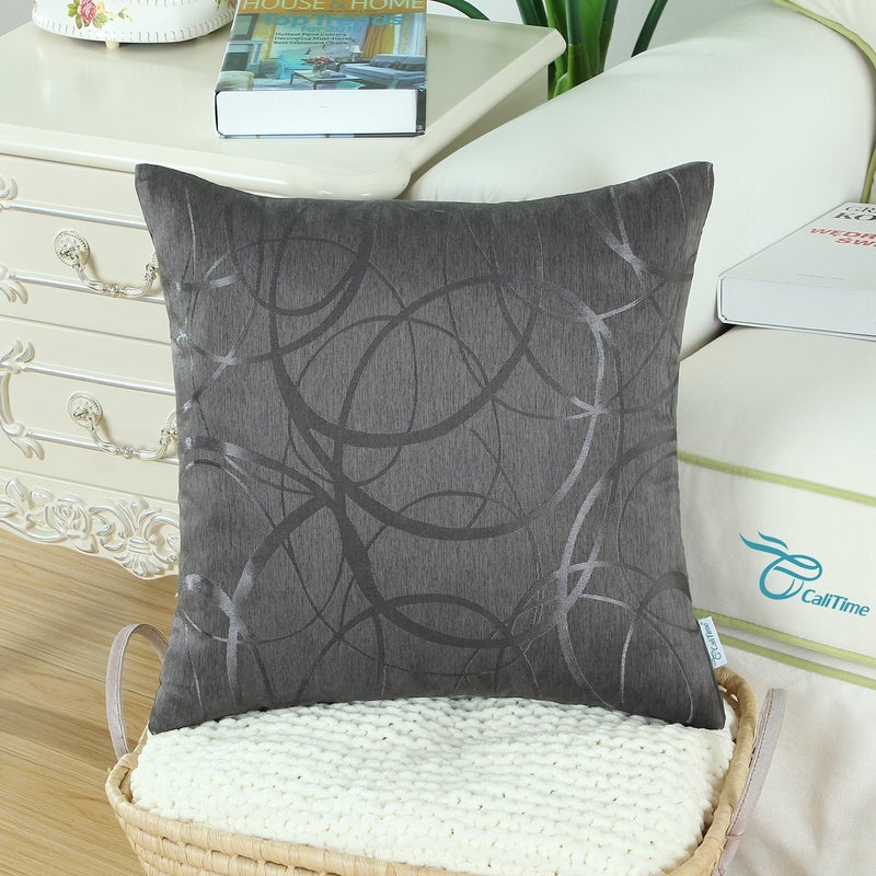 CaliTime CaliTime Cushion Covers Cushion Cover Pack of 2 Bowls for Couch Sofa Home Decoration Modern Shiny and Matt Contrast Circles Rings Geometric 45 cm x 45 cm Grey  - Image 3