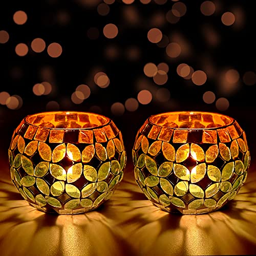 The Purple Tree Morrocan Mosaic Tealight Candle Holders (Pack of 2), Diwalii Candle Holder, tealight Holder, Diwalii Gift, Best Gift for Diwalii, Diwalii Decoration T73 - Image 1